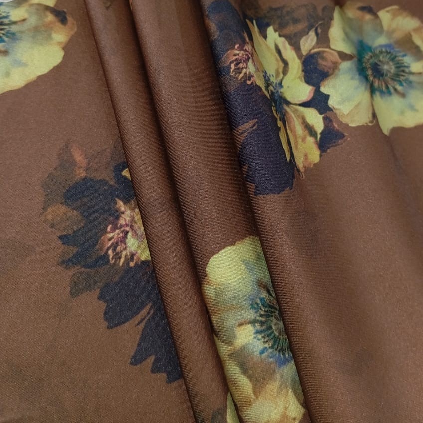 Brown Base Print On Korean Satin SS22N KSPB61