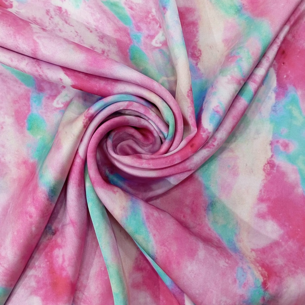 Pink Tie Die Print On Korean Satin Fabric SS22A KSPA02