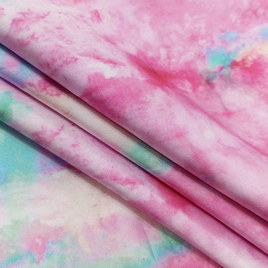 Pink Tie Die Print On Korean Satin Fabric SS22A KSPA02