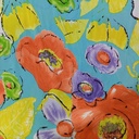 Sky Base Flowers Print On Habutai Satin S23-HSPS85