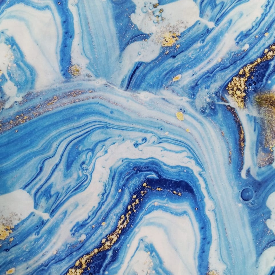 Sky Blue & White Marble Print On Korean Satin SS22A KSPA04