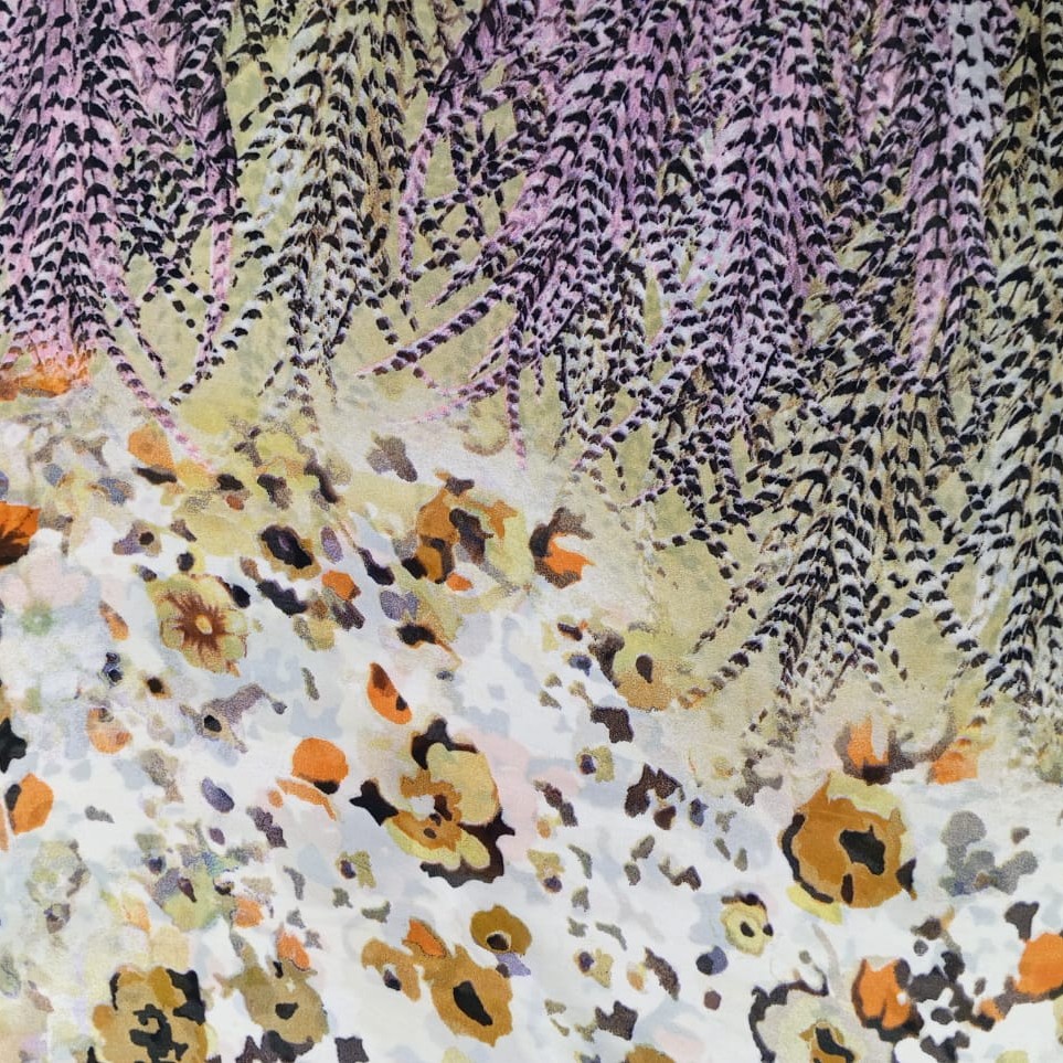 White Base Border Floral Print On Habutai Satin S24 HSPS78
