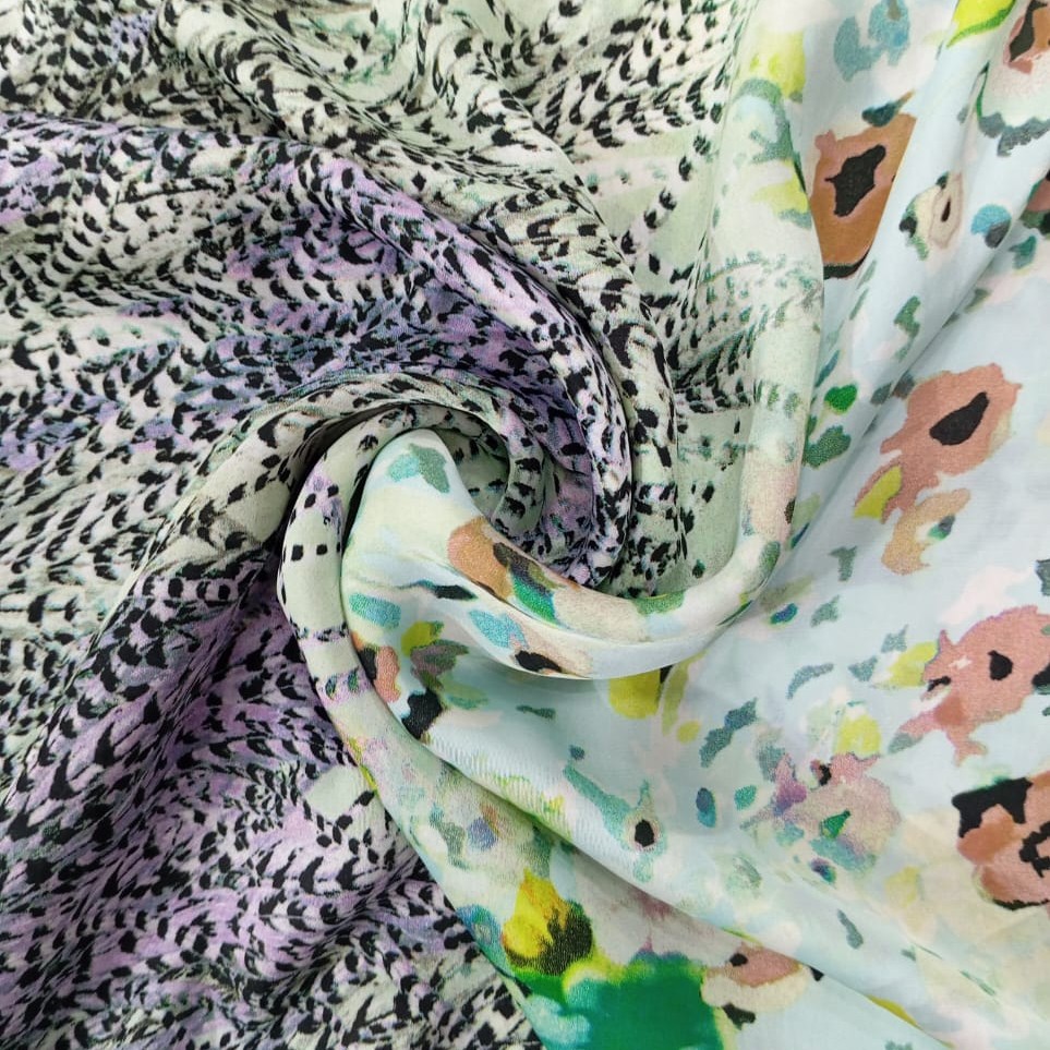 Sky Base Border Floral Print On Habutai Satin S24 HSPS58
