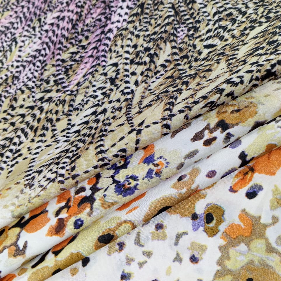 White Base Garden Print On Habutai Satin S24 HSPS74