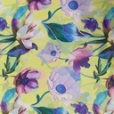 Yellow Base Flowers Print On Habutai Satin S24 HSPS61