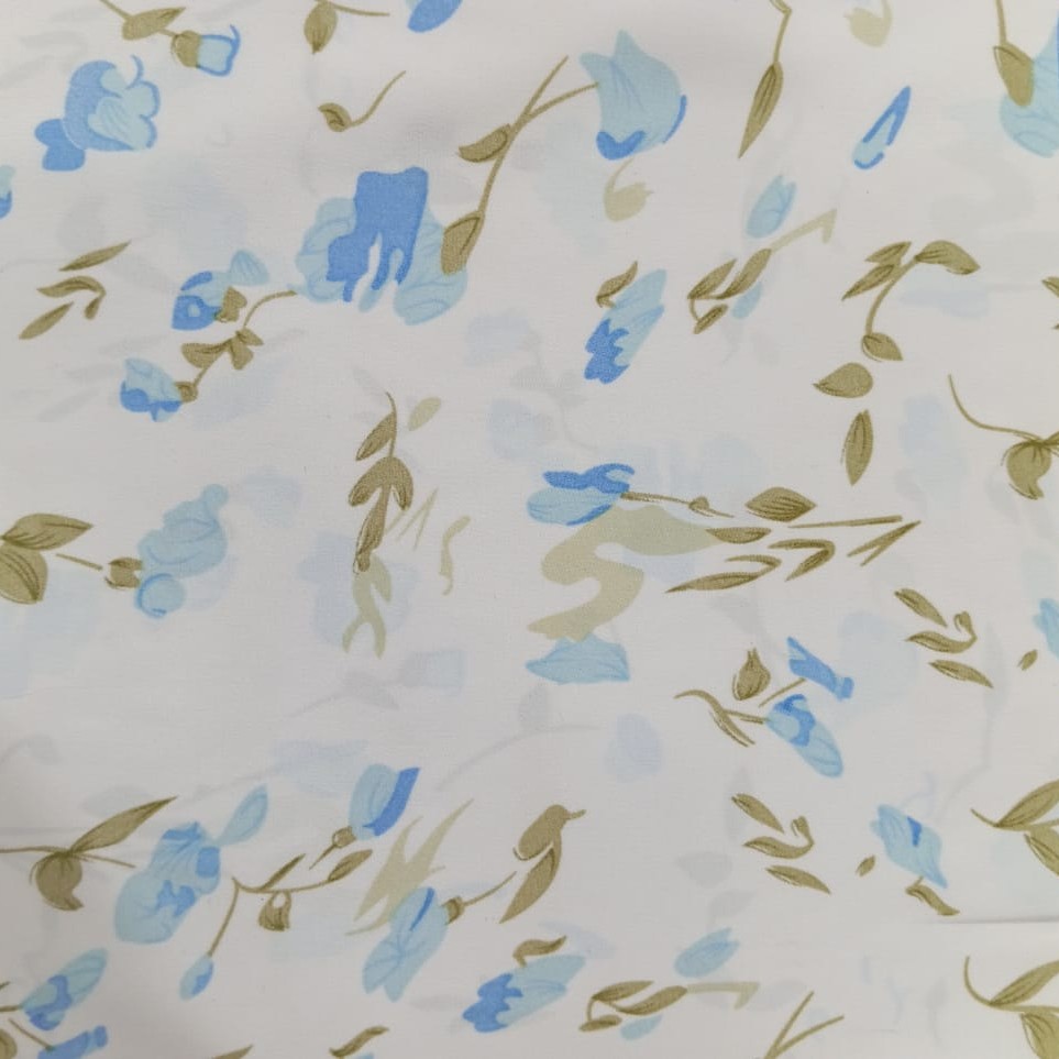 Floral White Base Print On Korean Satin S24 KSPS109