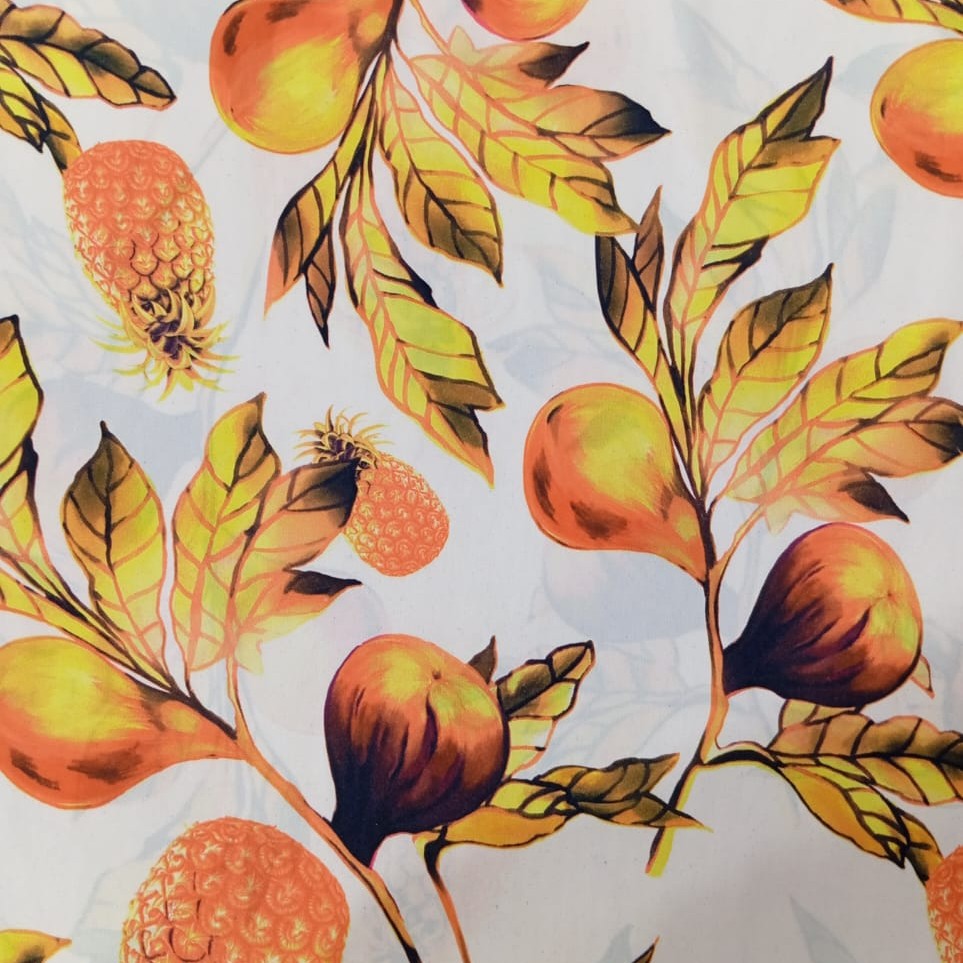 White Base Pineapple Print On Korean Satin S24 KSPS125