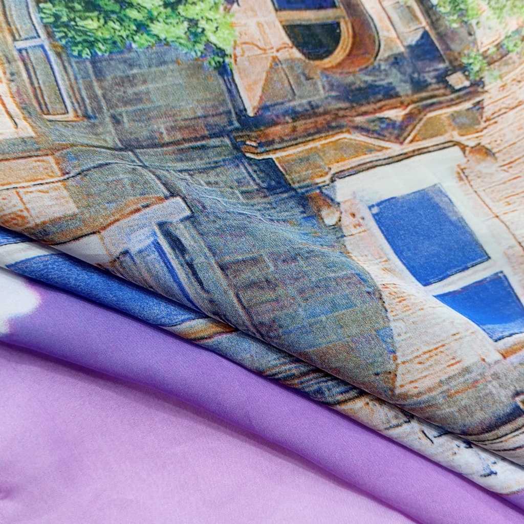 Purple House Print On Habutai Satin S24 HSPS04