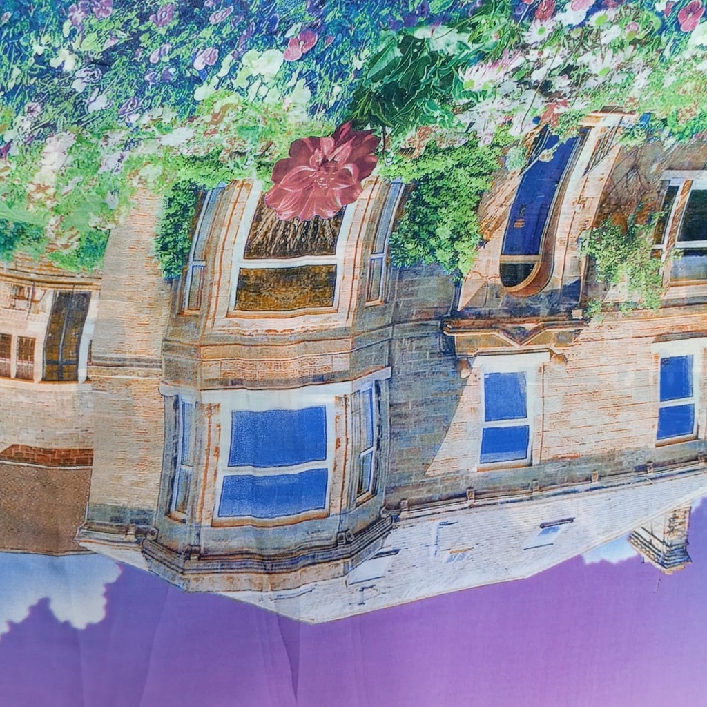 Purple House Print On Habutai Satin S24 HSPS04