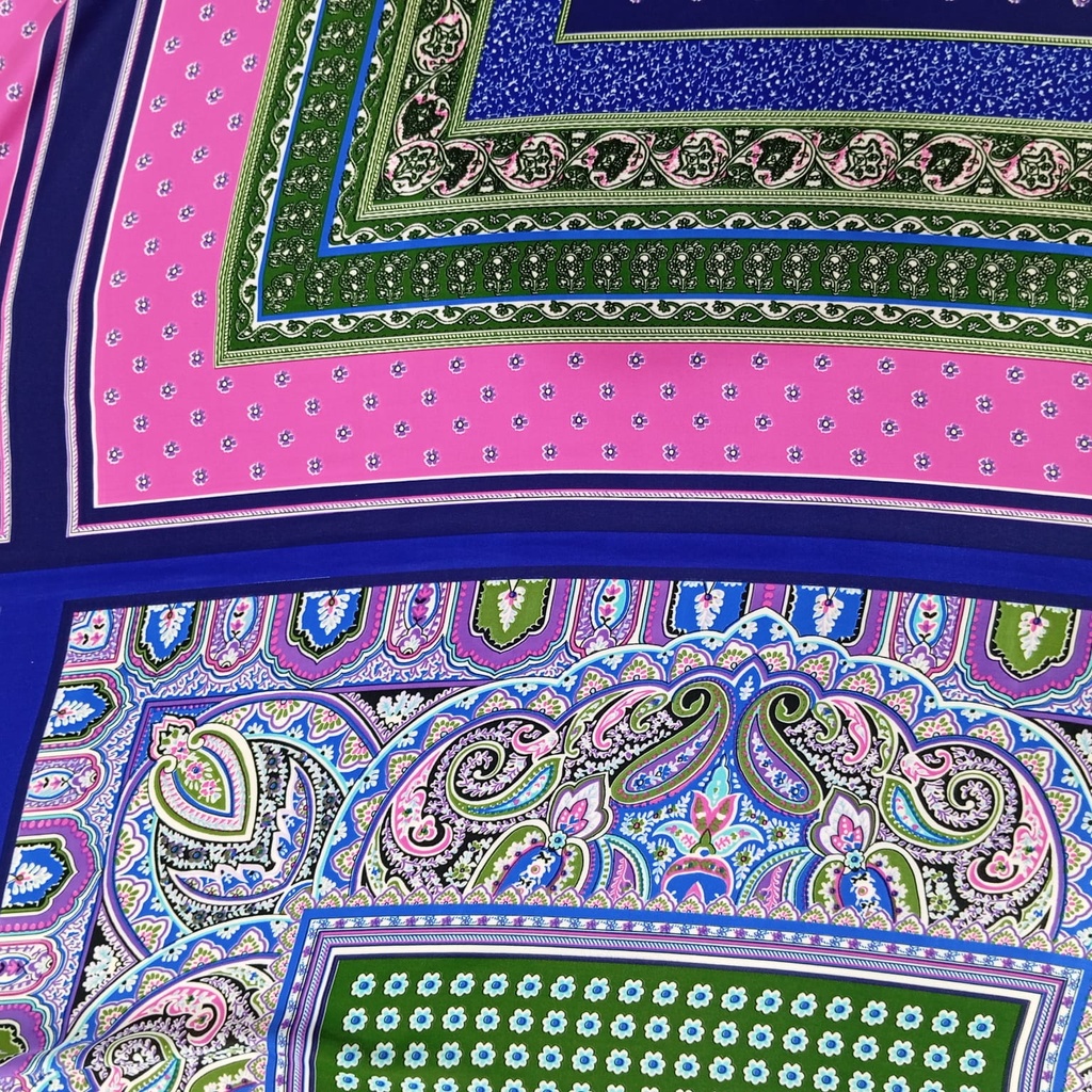 Blue & Green Pink Panel Print On korean Satin (SS24) KSPS84
