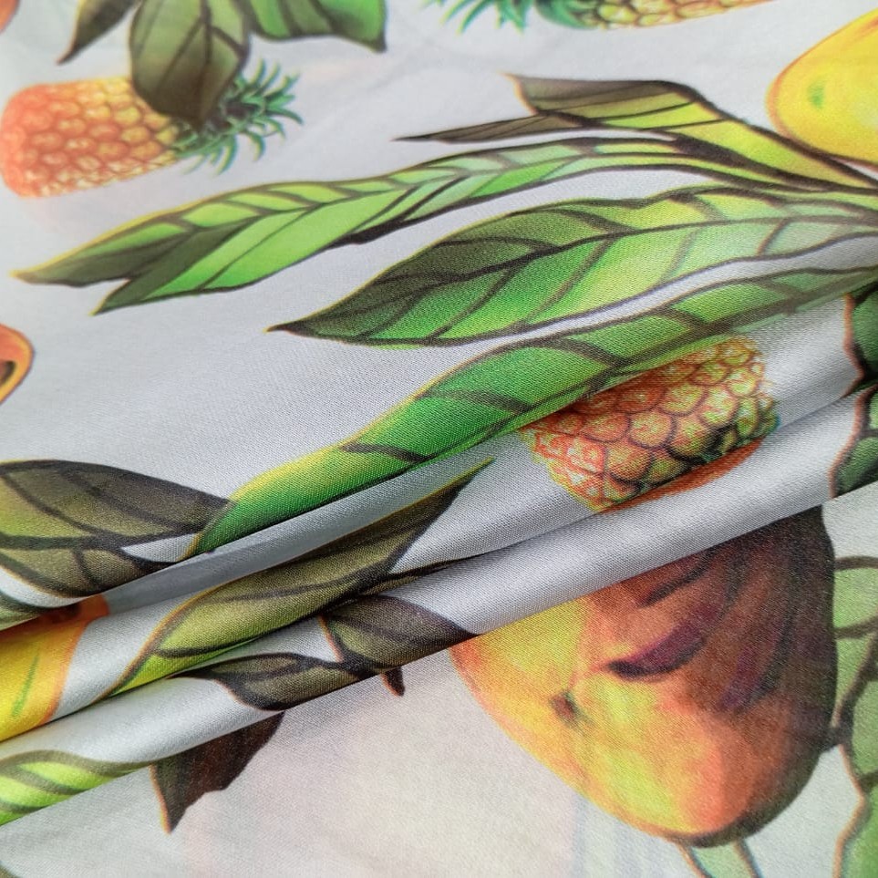 Grey Base Pineapple Print On Korean Satin S24 KSPS101