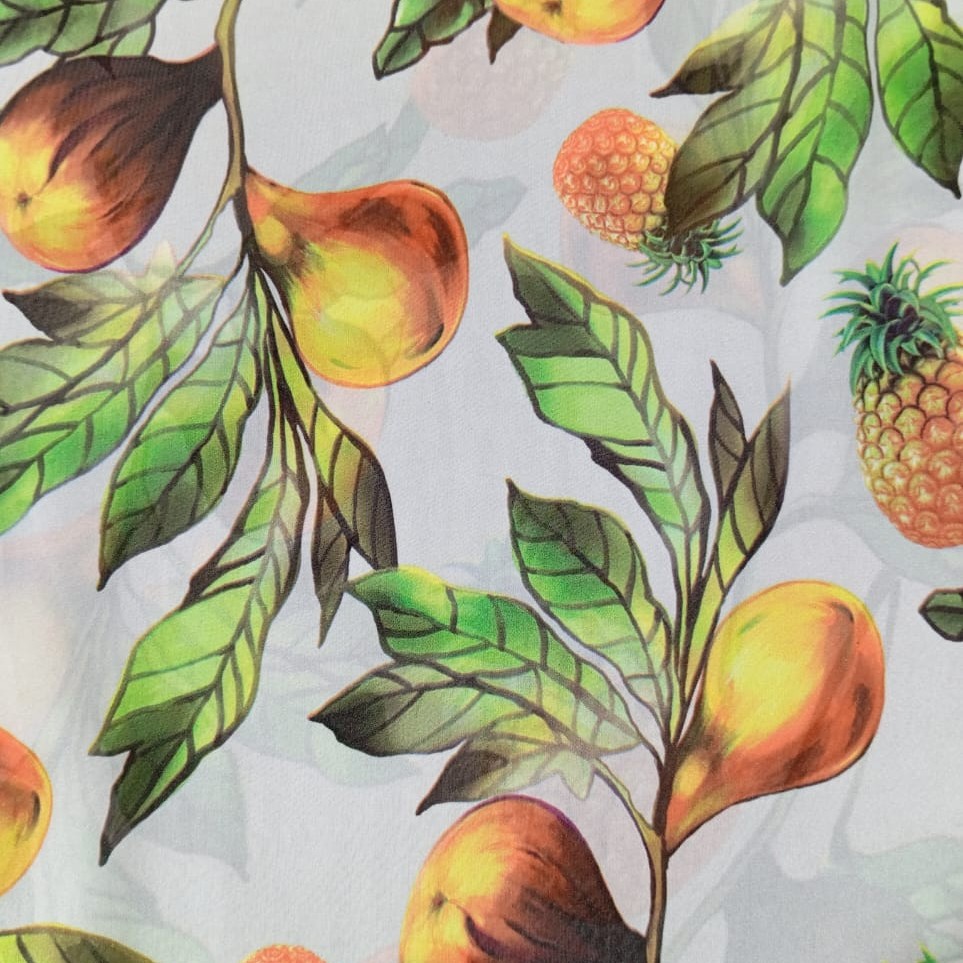 Grey Base Pineapple Print On Korean Satin S24 KSPS101