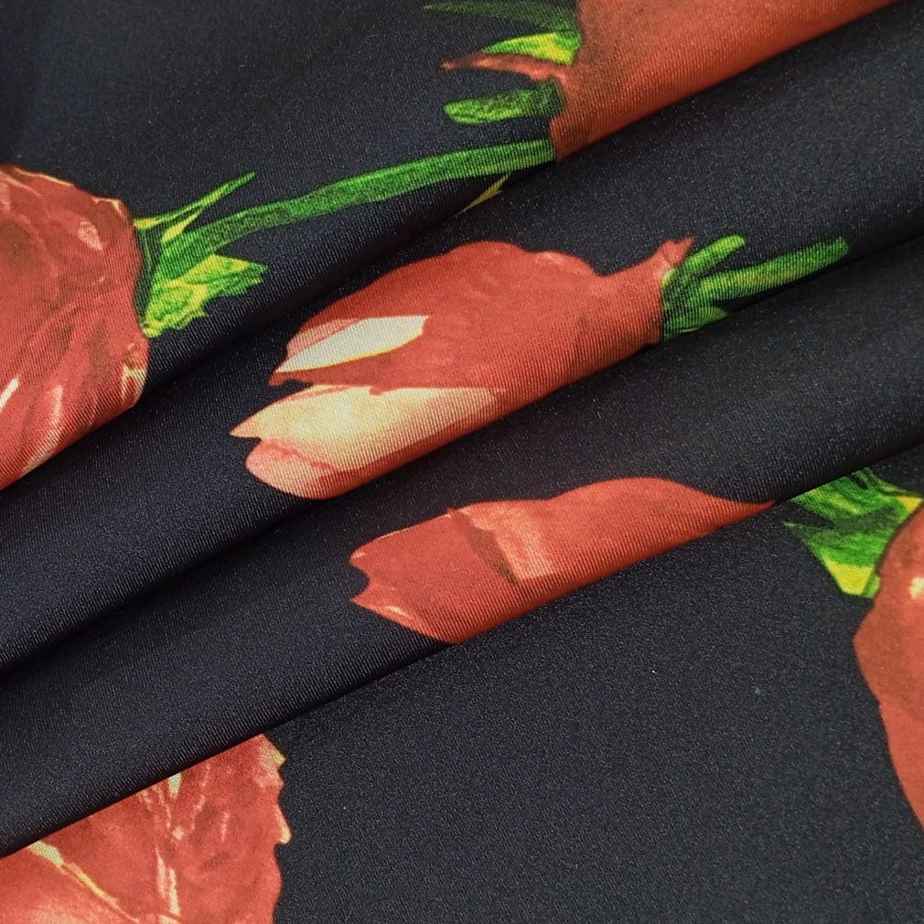 Red Rose Print On Korean Satin S23 KSPS98