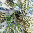 Green Base Blue Paisley Print On Habutai Satin S24 HSPS33