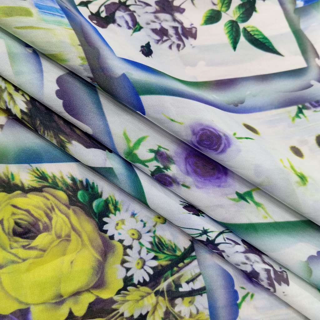 Window Flower Print On Habutai Satin S24 HSPS23