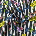 Flowered Black and White Stripes Print On Korean Satin S3-KSPS40