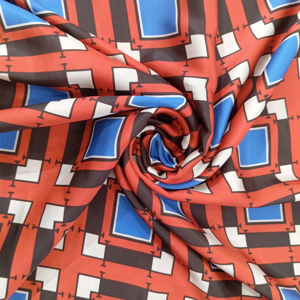Red Box Geometrical Print On Korean Satin SS22N KSPB10