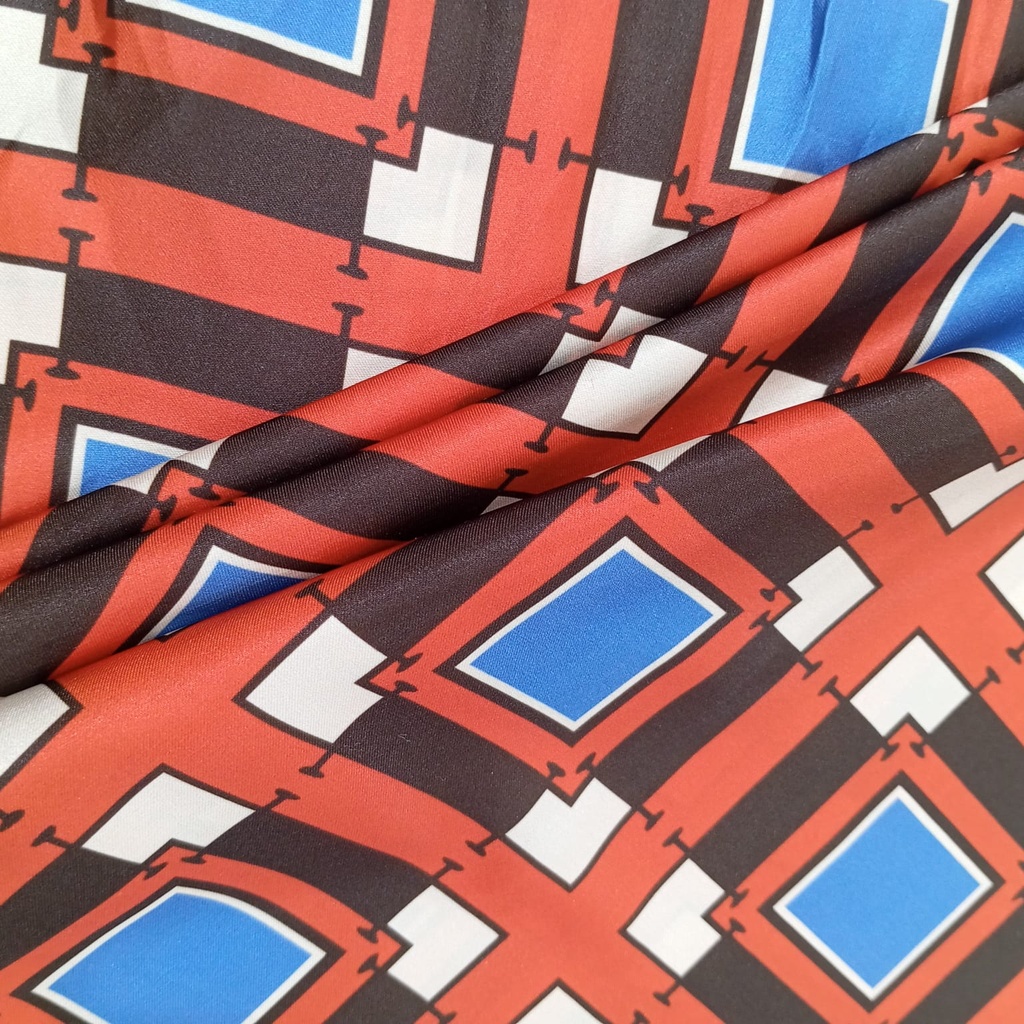 Red Box Geometrical Print On Korean Satin SS22N KSPB10