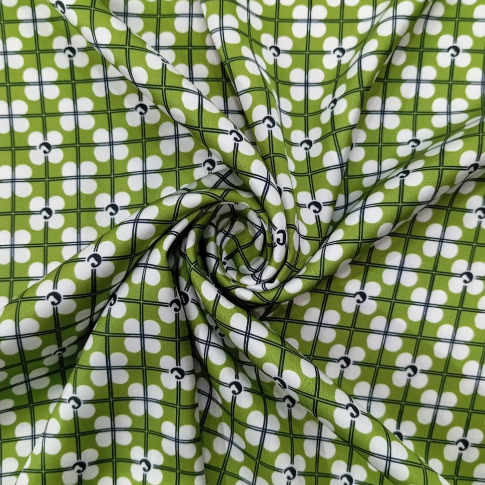 Green Abstract Print On Korean Satin SS22L-KSPL45
