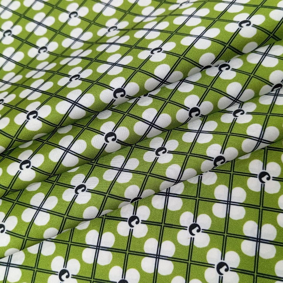 Green Abstract Print On Korean Satin SS22L-KSPL45