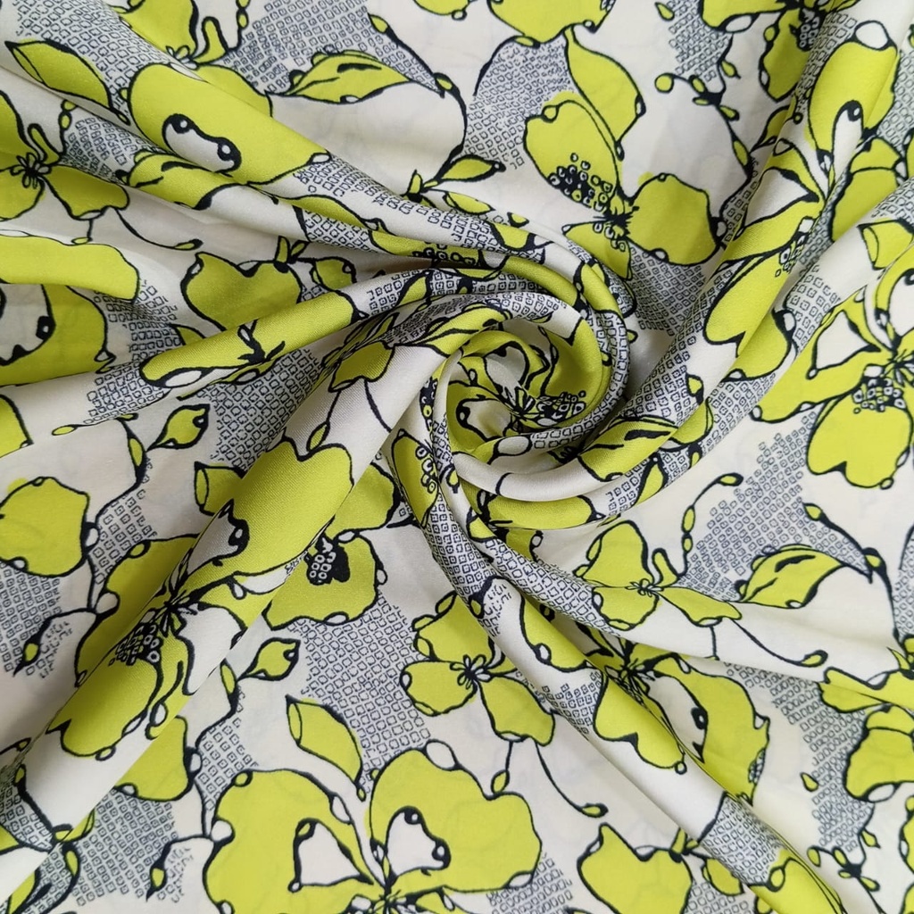 Yellow Flower Print On Korean Satin SS22N KSPB66