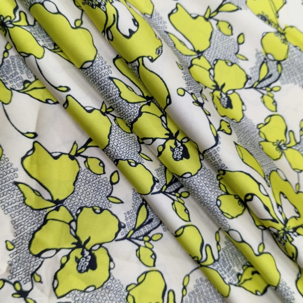 Yellow Flower Print On Korean Satin SS22N KSPB66