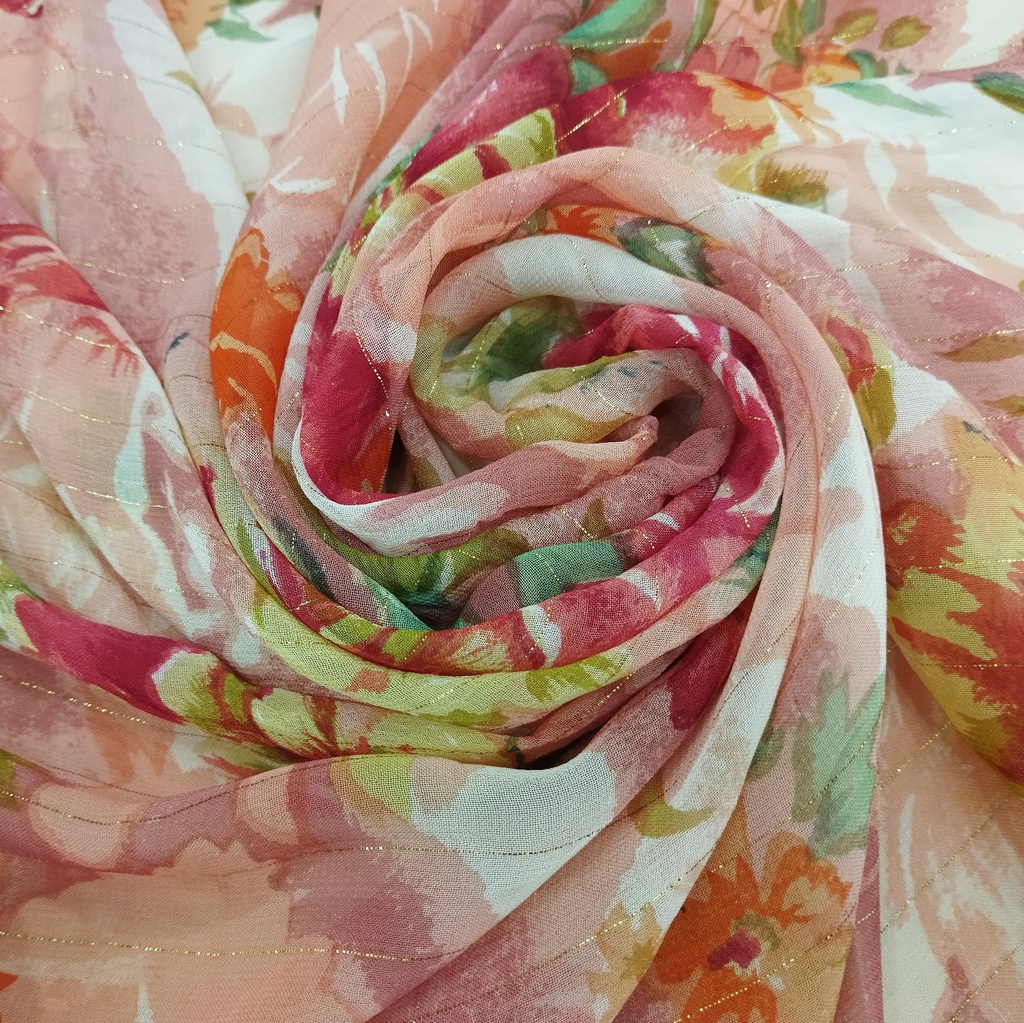 Multi Colour Lurex Flower Print On Georgette