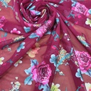 Mulberry Plum Floral Print On 3D Net