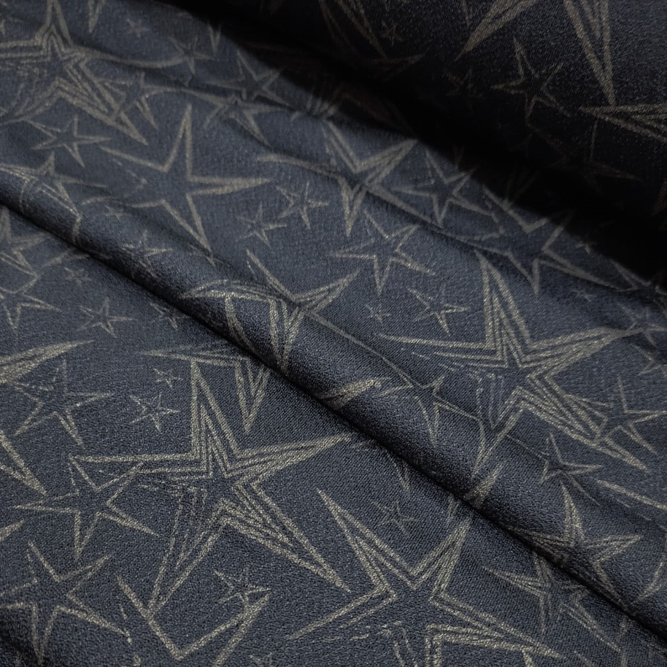 Starry Night - Black & Gold (Crackle Crepe)