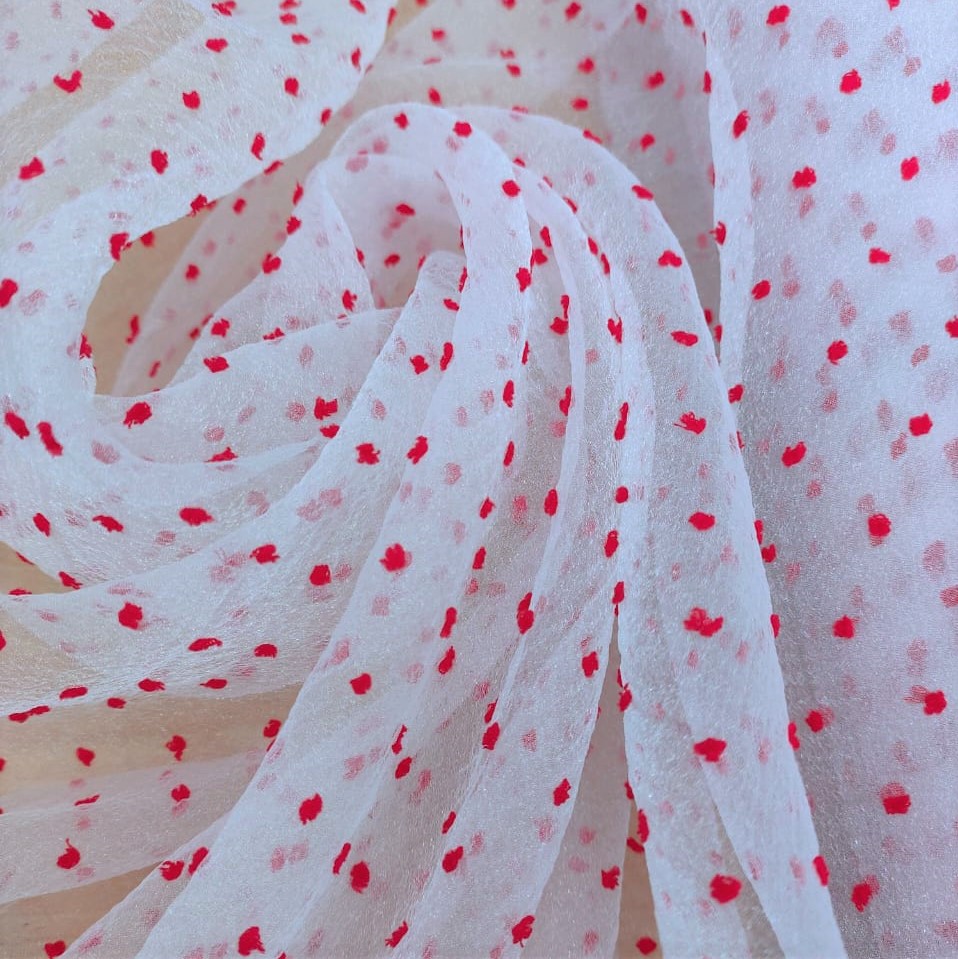 Madonna Organza Dyed Fabric (Two tone)(red on white)