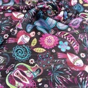 Chiffon Lurex Stripes Blue-Red Floral Bird Printed Fabric