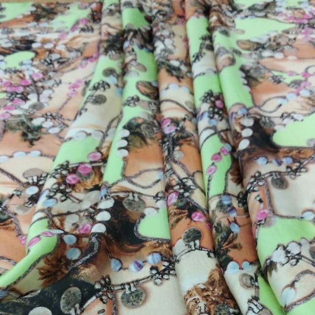Beachy Beads Print On Satin Fabric