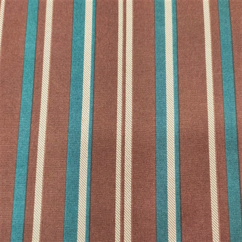 Brown And Green Stripes Print On Twill Satin Fabric