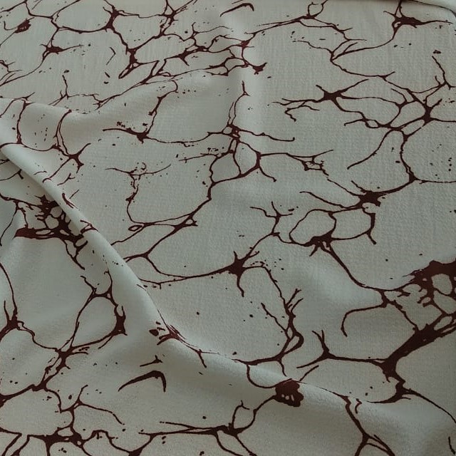 Maroon And White Marble Print On Snake Crepe Fabric