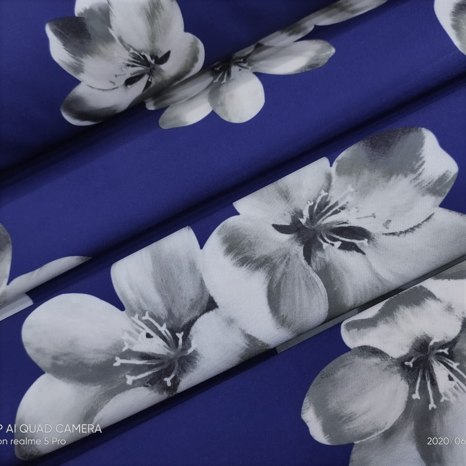 Ivory Floral Print On Barbie/Banana Crepe