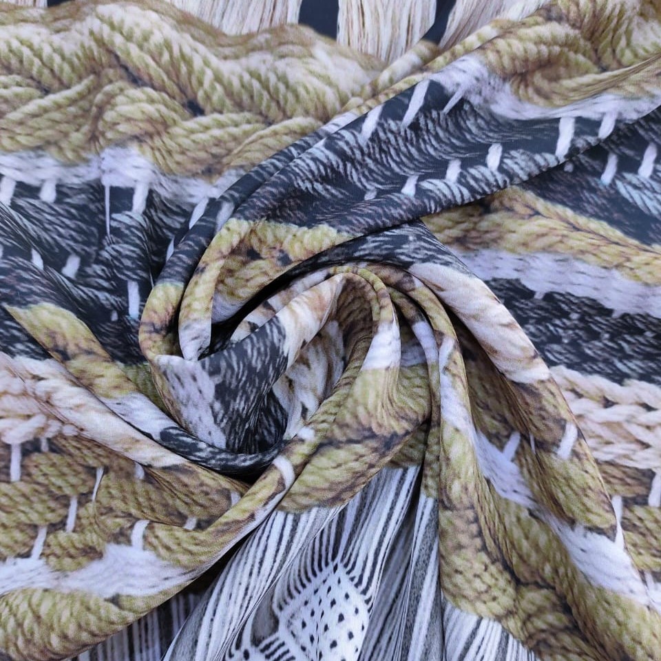 Striped Pattern Print On Royal Georgette Fabric