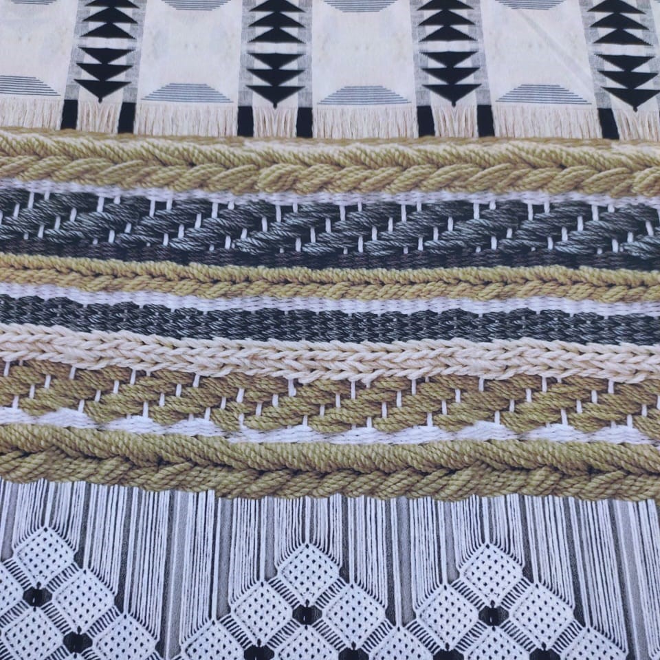 Striped Pattern Print On Royal Georgette Fabric