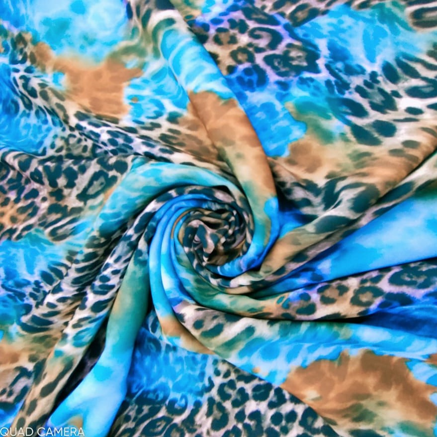Oceanic Leopard Print On Royal Georgette Fabric