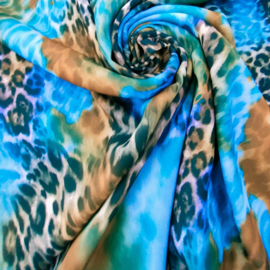Oceanic Leopard Print On Royal Georgette Fabric