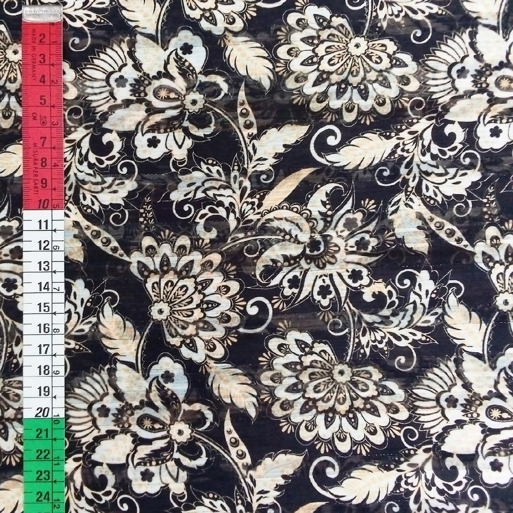 Chiffon Lurex Stripes White Flora Printed Fabric