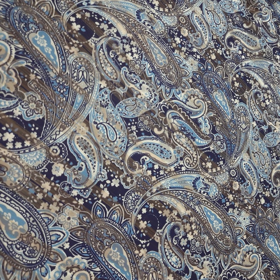 Chiffon Lurex Stripes Blue-White Floral Printed Fabric