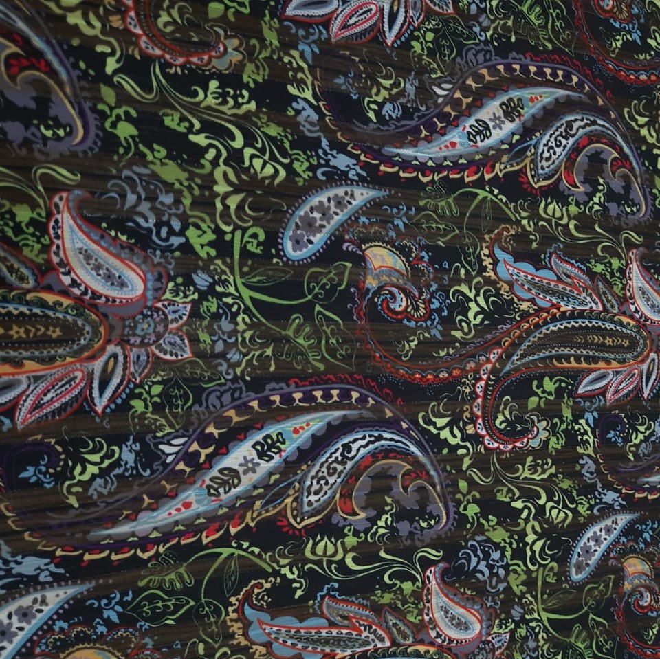 Chiffon Lurex Stripe Blue-Red Floral Prints