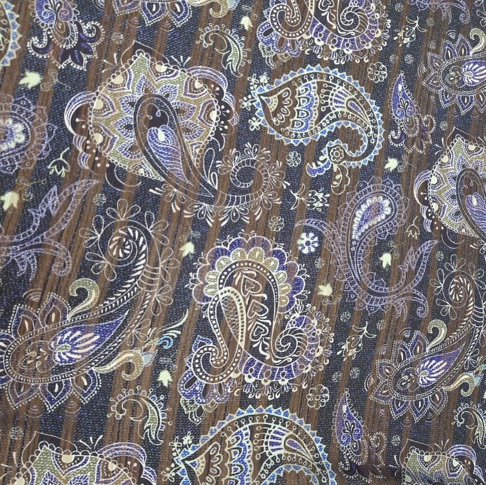 Chiffon Lurex Stripes Navy Blue Dew Leaving Printed Fabric