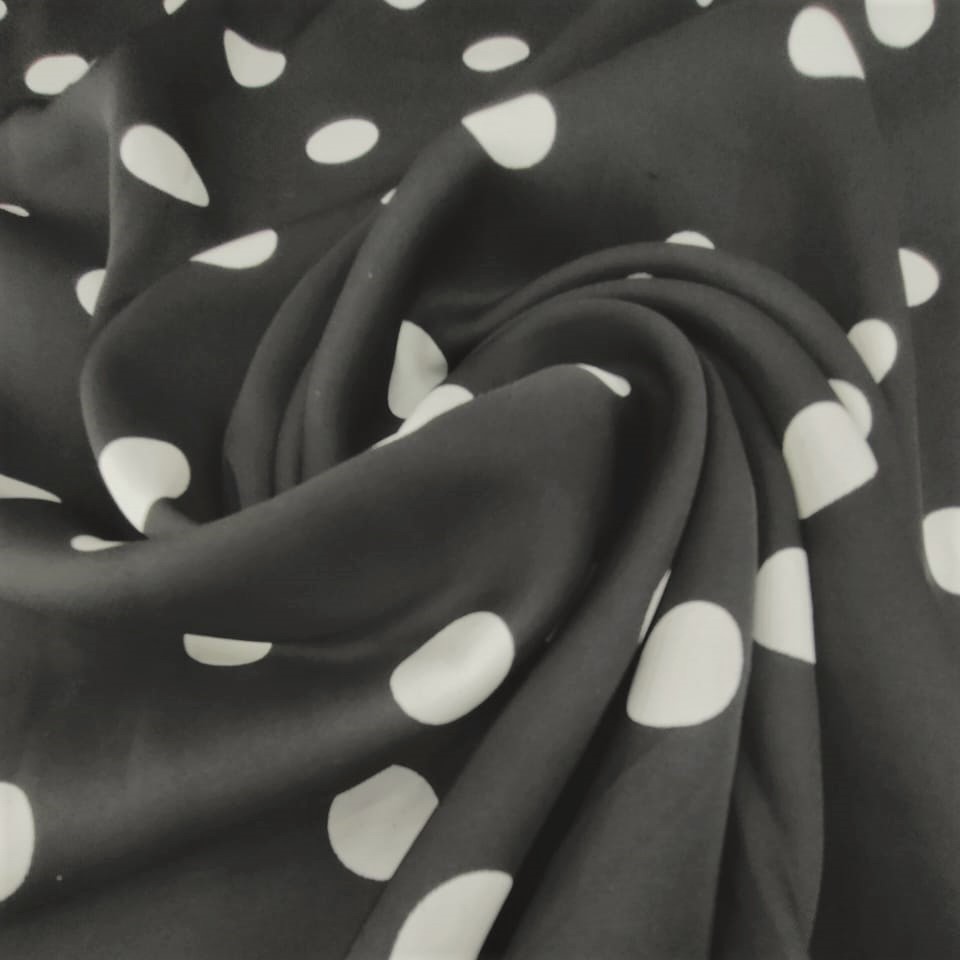 Polka Dots(Black) Print On Twill Satin Fabric