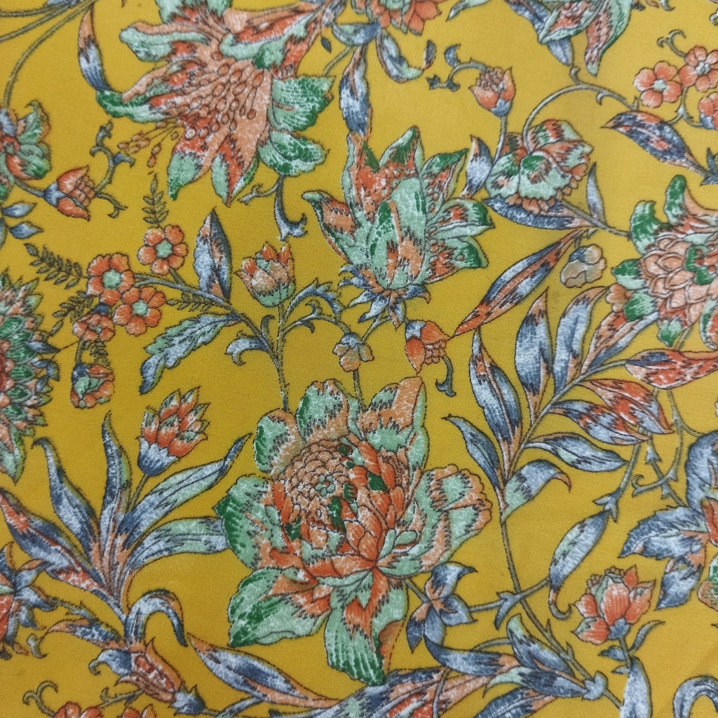 Yellow Floral Print On Georgette Fabric