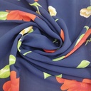 Navy Blue & Red Flower Print On Georgette