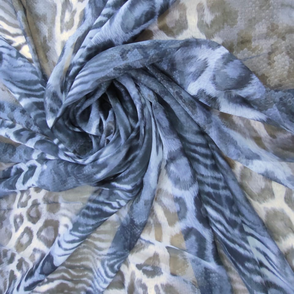 Black And White Leopard Print On Silk Chiffon