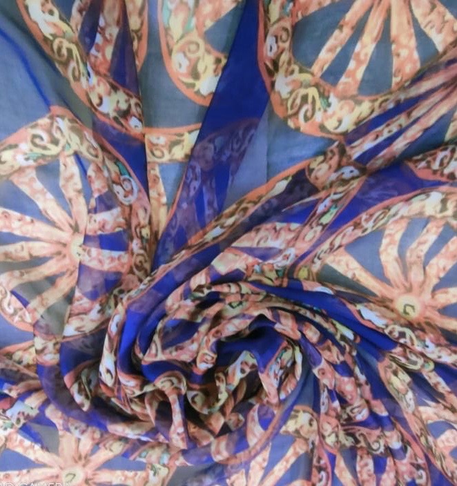 Wheel Of Art Print On Silk Chiffon