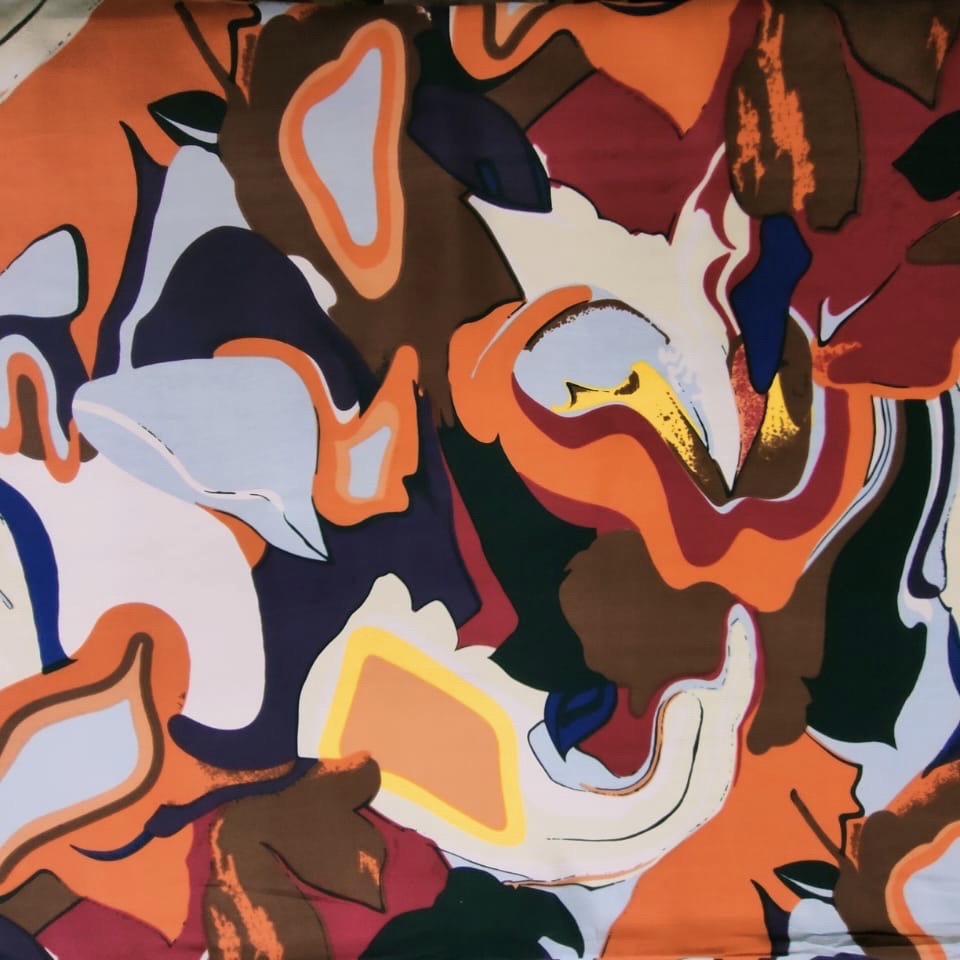 Abstract Realm Print On Silk Habutai