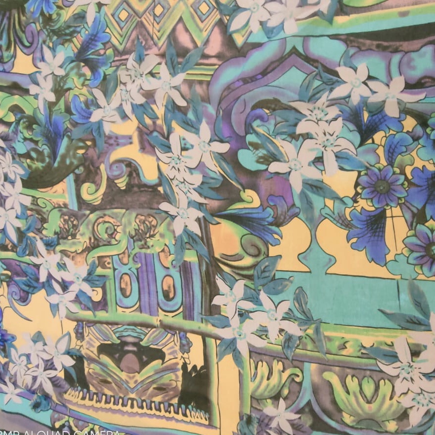 European Garden Print On Silk Chiffon